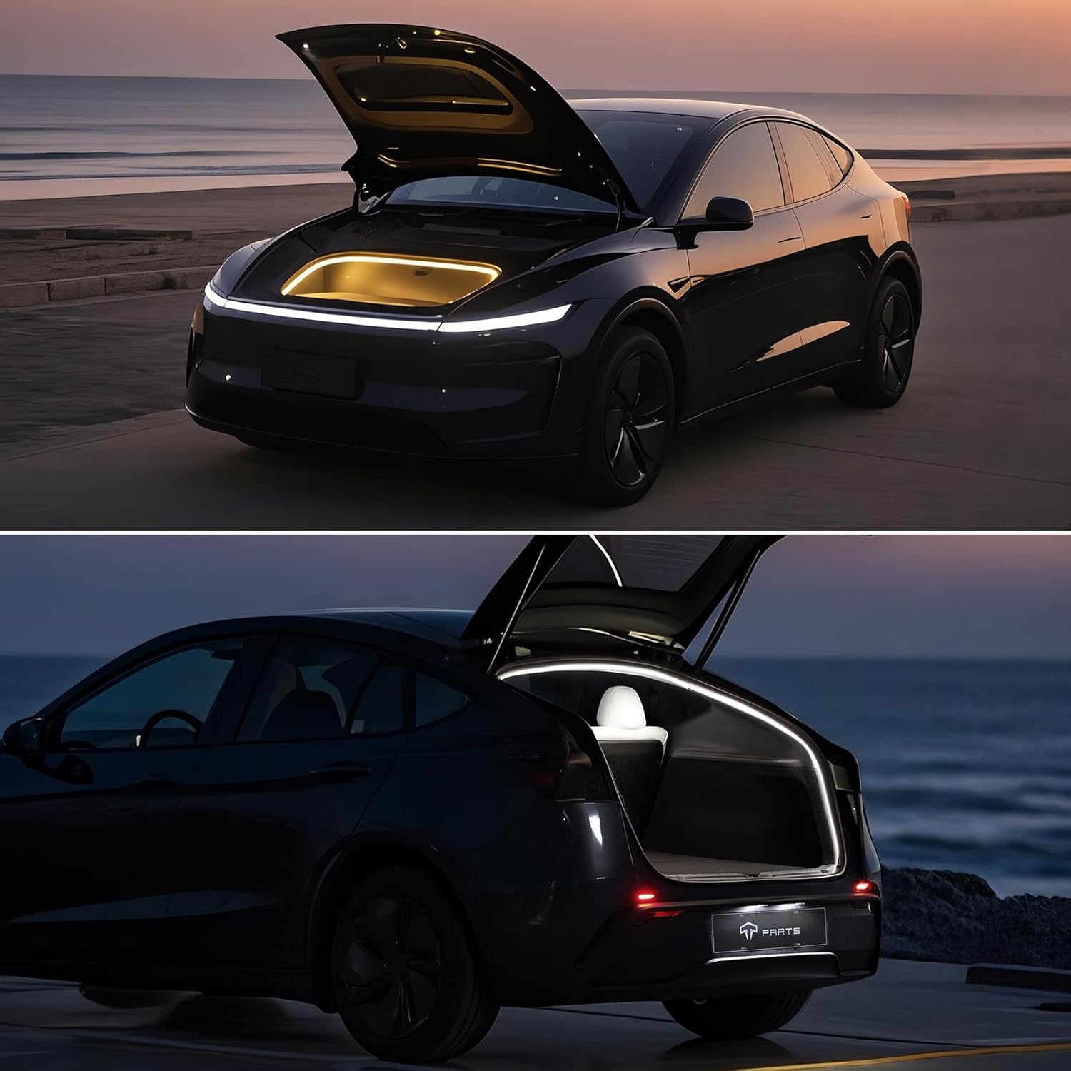 TPARTS Trunk & Frunk LED Light Strip for New Tesla Model Y Juniper 2025+, Silicone Waterproof Tesla Model Y Interior Lighting Dual-Color Switchable, Easy Installation