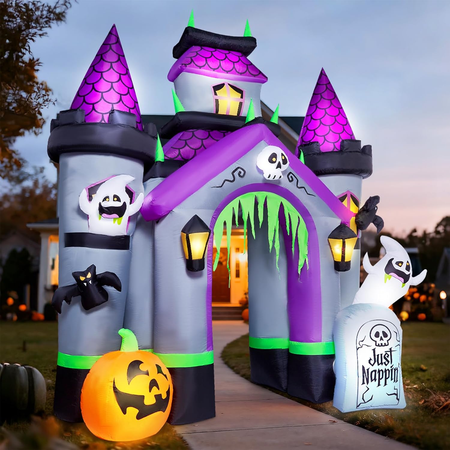 ZPISF Halloween Inflatables 12 FT Haunted House Castle Archway Outdoor Decorations, Large Halloween Arch Blow Up Yard Decorations for Front Lawn Garden Decor