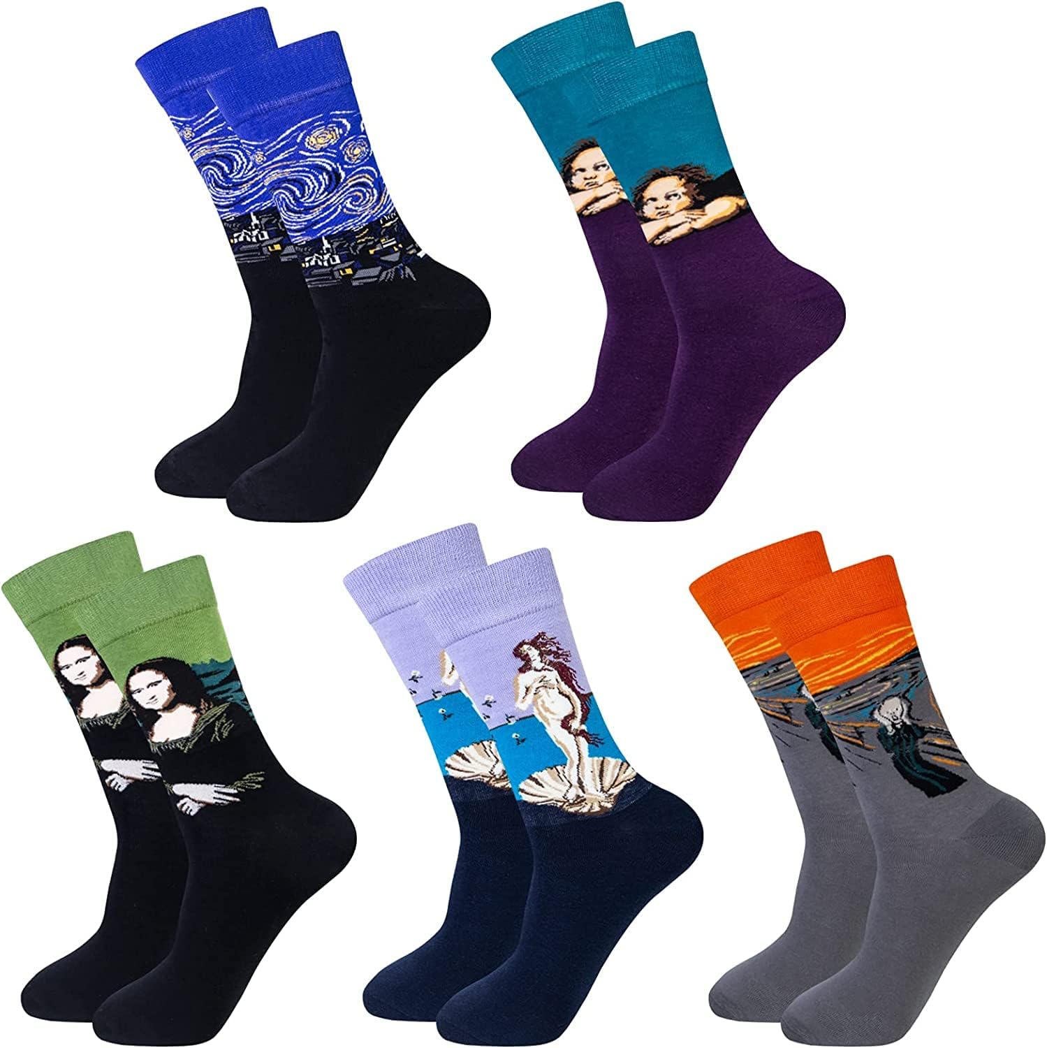 Justay Comf 5 Paar Herren Lustige Bunte Socken,Klassische Gemälde Gemusterte Muster Socken, Verrückte Modische Mehrfarbig Socken Einheitsgröße