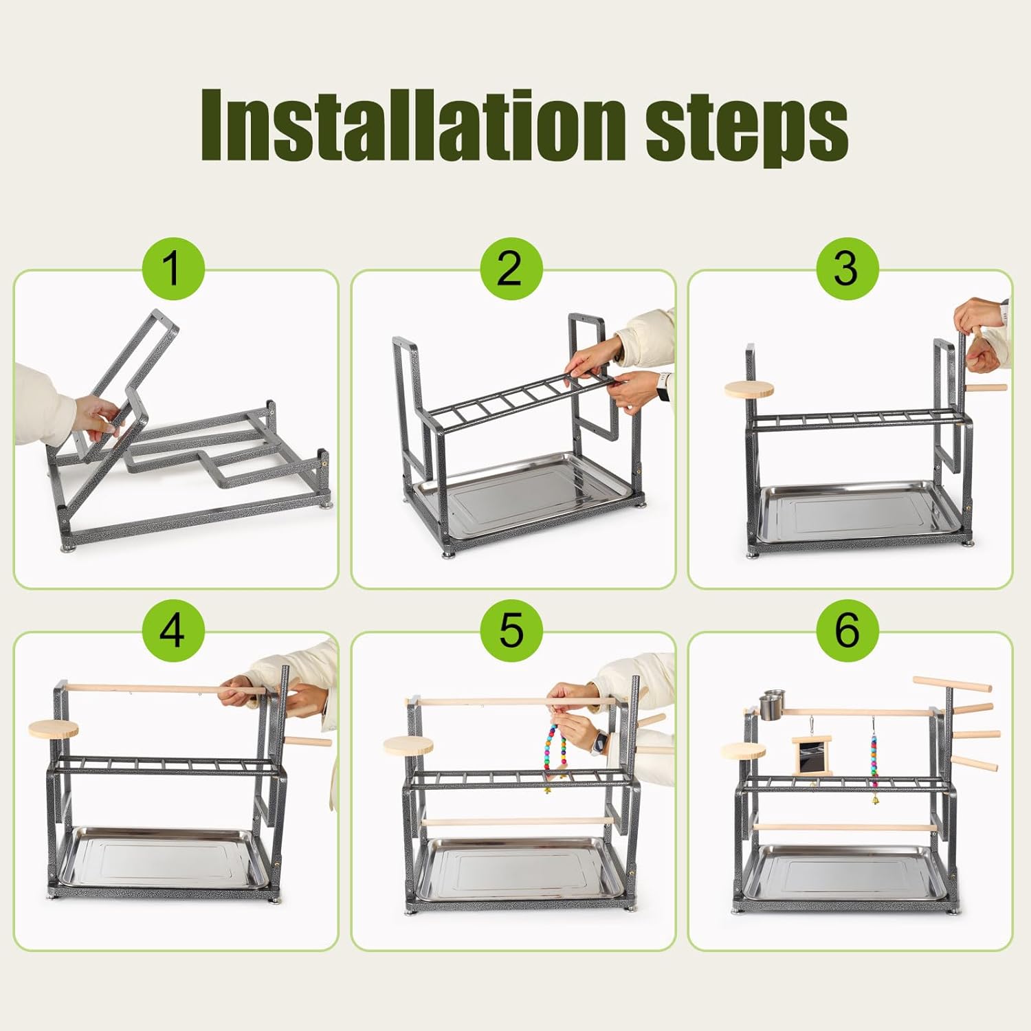 halinfer Bird Playground for Indoor Use, Bird Playstand with Ladder for Small to Medium Size of Cockatiel Parakeet Conure (Metal Ladder Version)