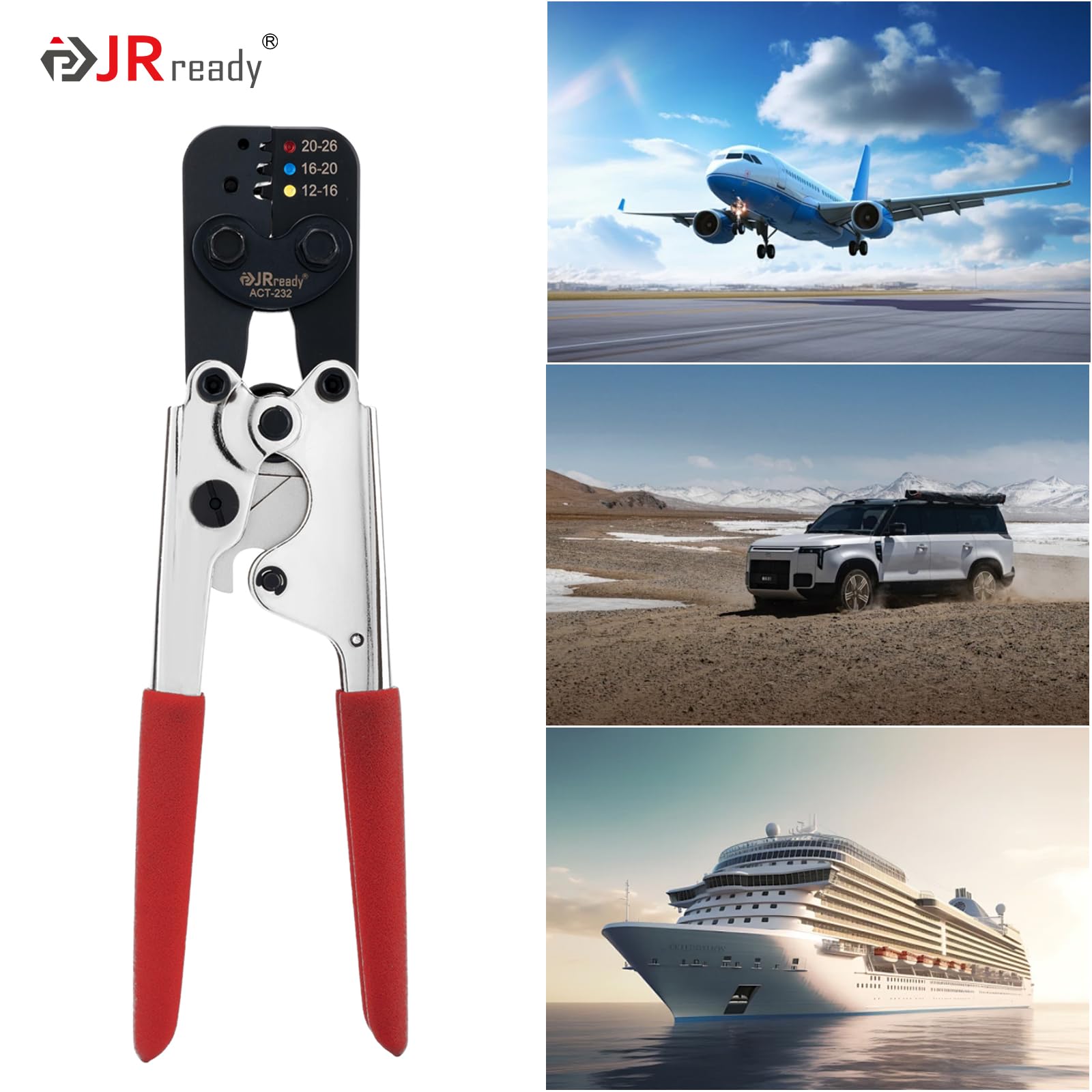 JRready ST6493-010 Kit de connecteurs étanches IP68 avec outil de sertissage ACT-232, connecteur épissure butt 12# 16# 20# & connecteur anti-choc PVDF/PE et jauge G411 Go-No Go