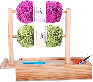 Yarn Holder Dispenser for Crocheting,Crochet Yarn Holder with Storage Box,Twizzter Portable Yarn Holder,Yarn Holder for Crocheting,Handmade Wood Yarn Dispenser,Yarn Ball Holder Double Revolving