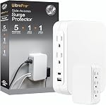 GE 6-Outlet Extendeur, Protecteur de surpression, Accès latéral pivotant, Adaptateur de robinets muraux, 3-Prong, 980 Joules, ETL Inscrit, blanc, 81781