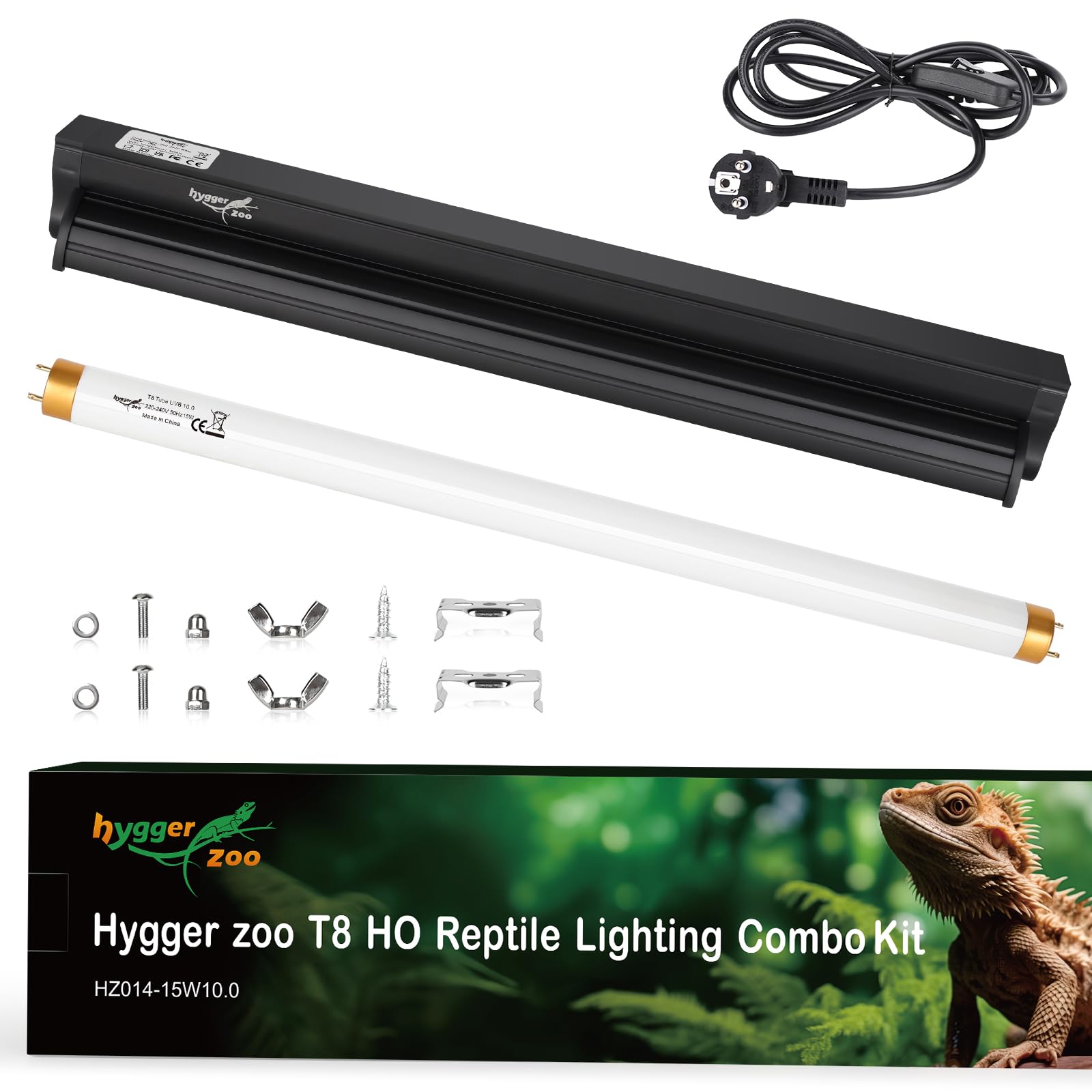 T8 15W UVB 10.0 Leuchtstoffröhren Reptilien Lampe Combo Kit 18" 30% UVA+10% UVB für Schildkröte Bartagame Schlangen Eidechsen