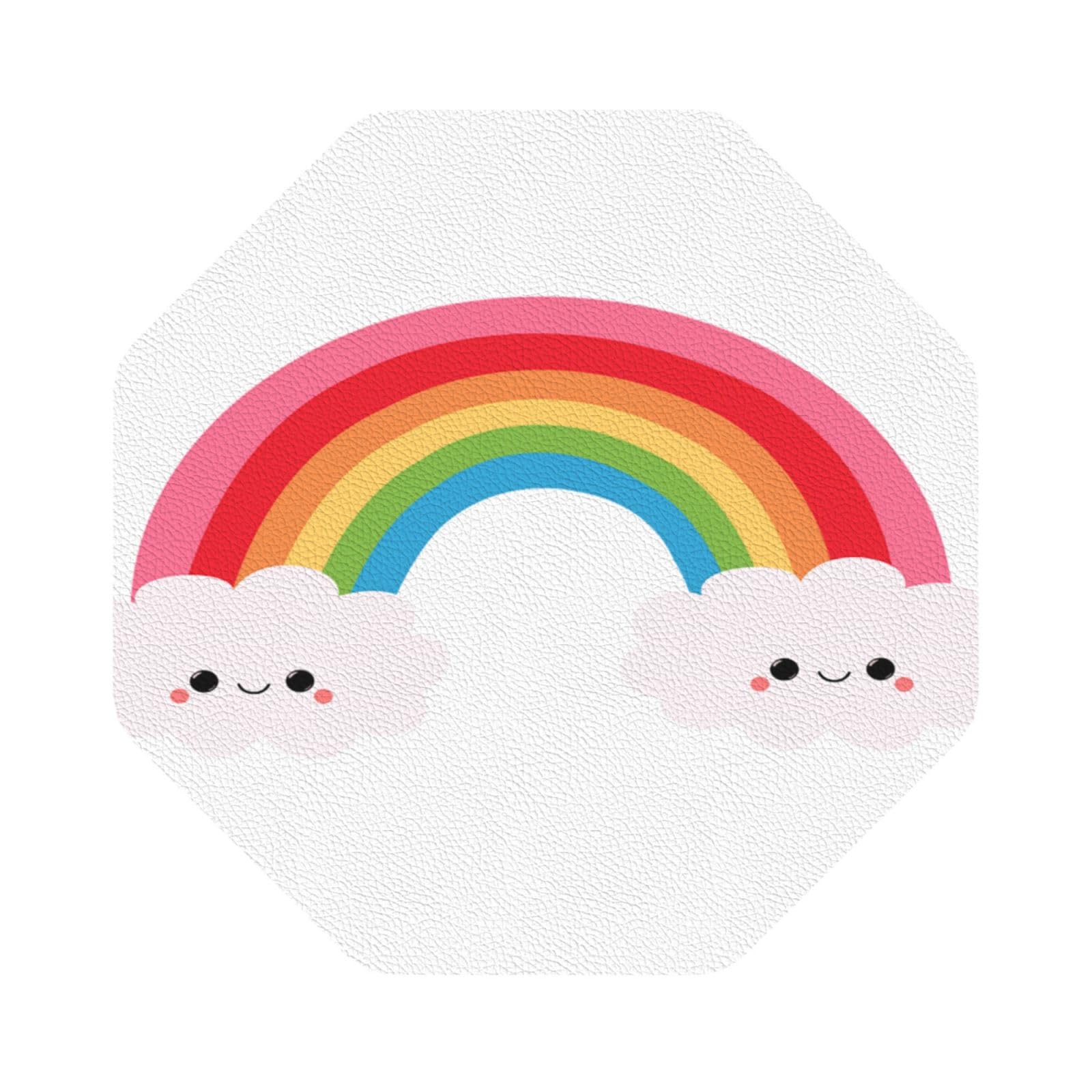 Small rainbow PU Leather Coasters Set of 6 Octagon Drink Coasters