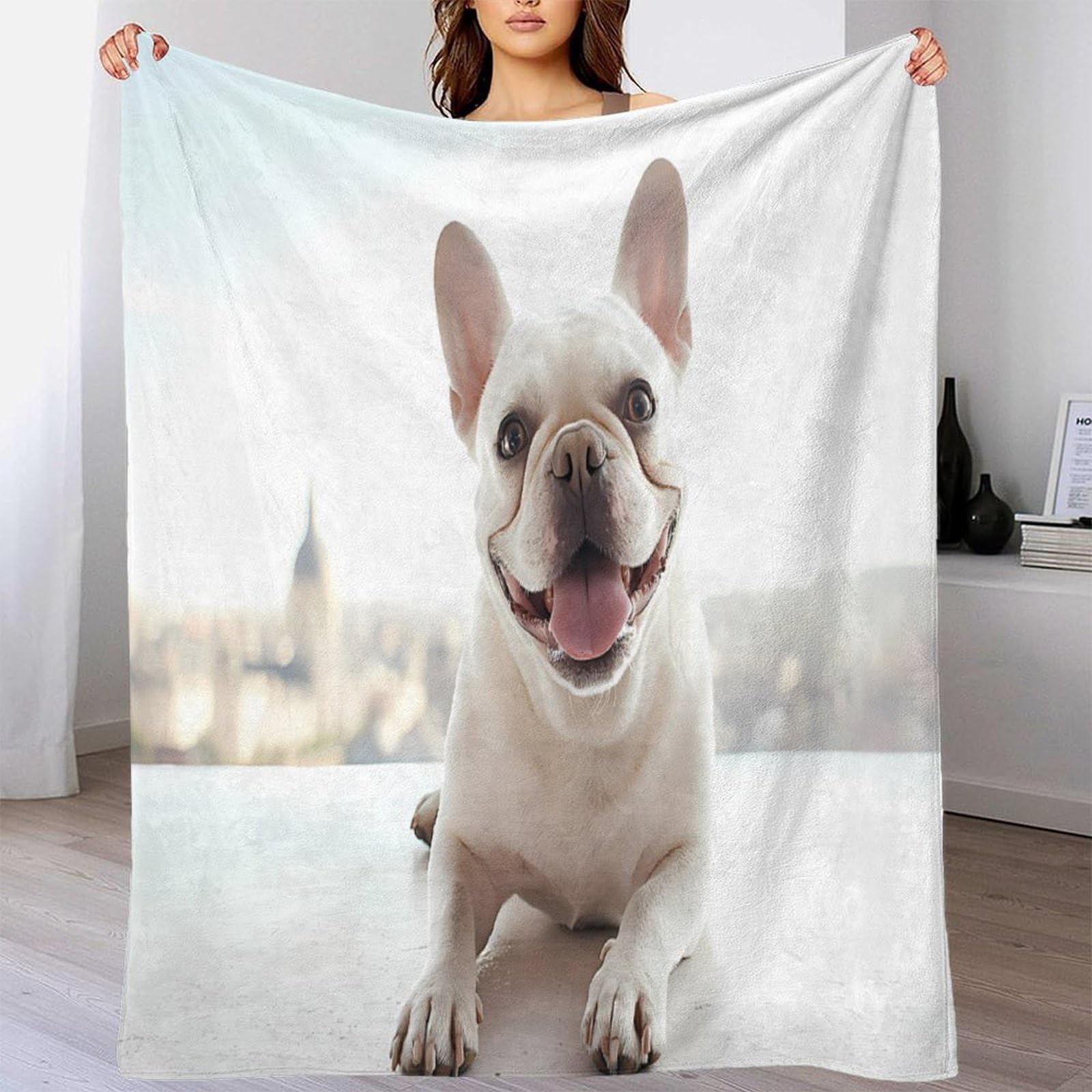 stampa 3D Bulldog smiling coperta da viaggio microfibra biancheria da letto anti-pilling coperta da viaggio compatta per giovani in vacanza Carino animale domestico 70×80inch(180x200cm)