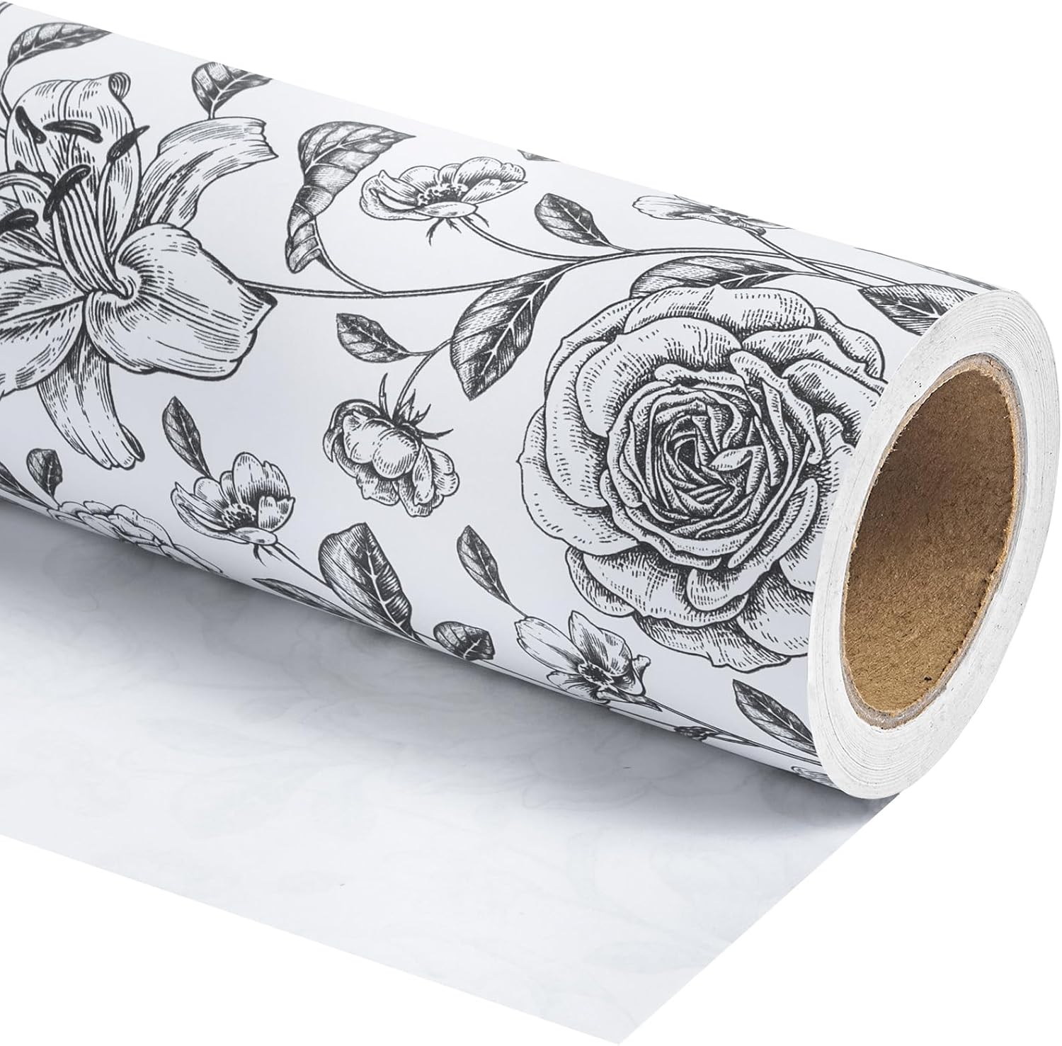 WRAPAHOLIC 30 Inch Kraft Floral Wrapping Paper Roll - 30 Inch x 33 Feet - Vintage Toile Pink Floral Paper for Birthday, Bridal Shower, Wedding, Baby Shower