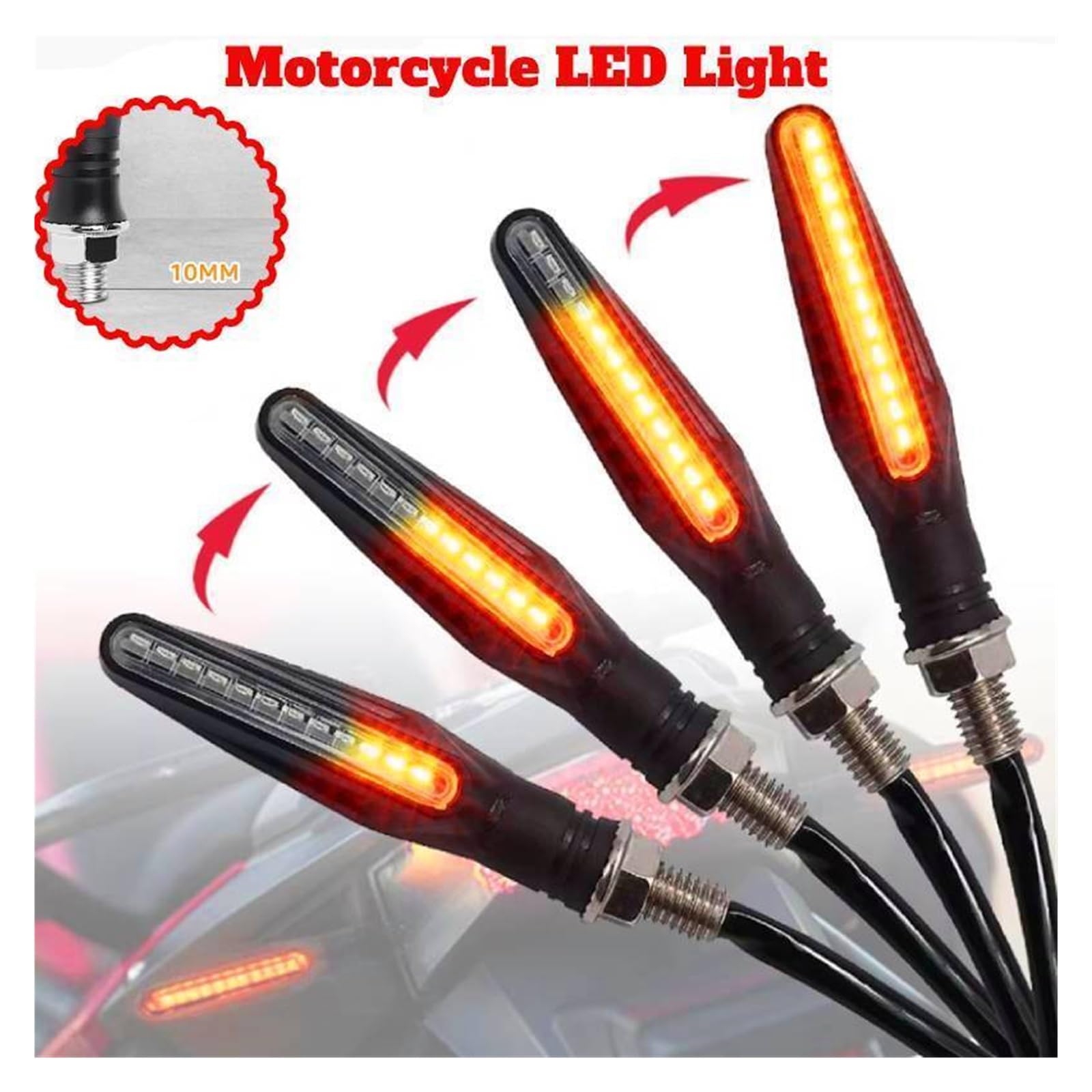 Luz LED de Intermitentes 12 Luces LED Intermitentes para Moto, Luces de señal indicadoras de Agua Corriente, lámpara de Giro de 12V y 10mm para Hon&da Señal de Giro secuenciales