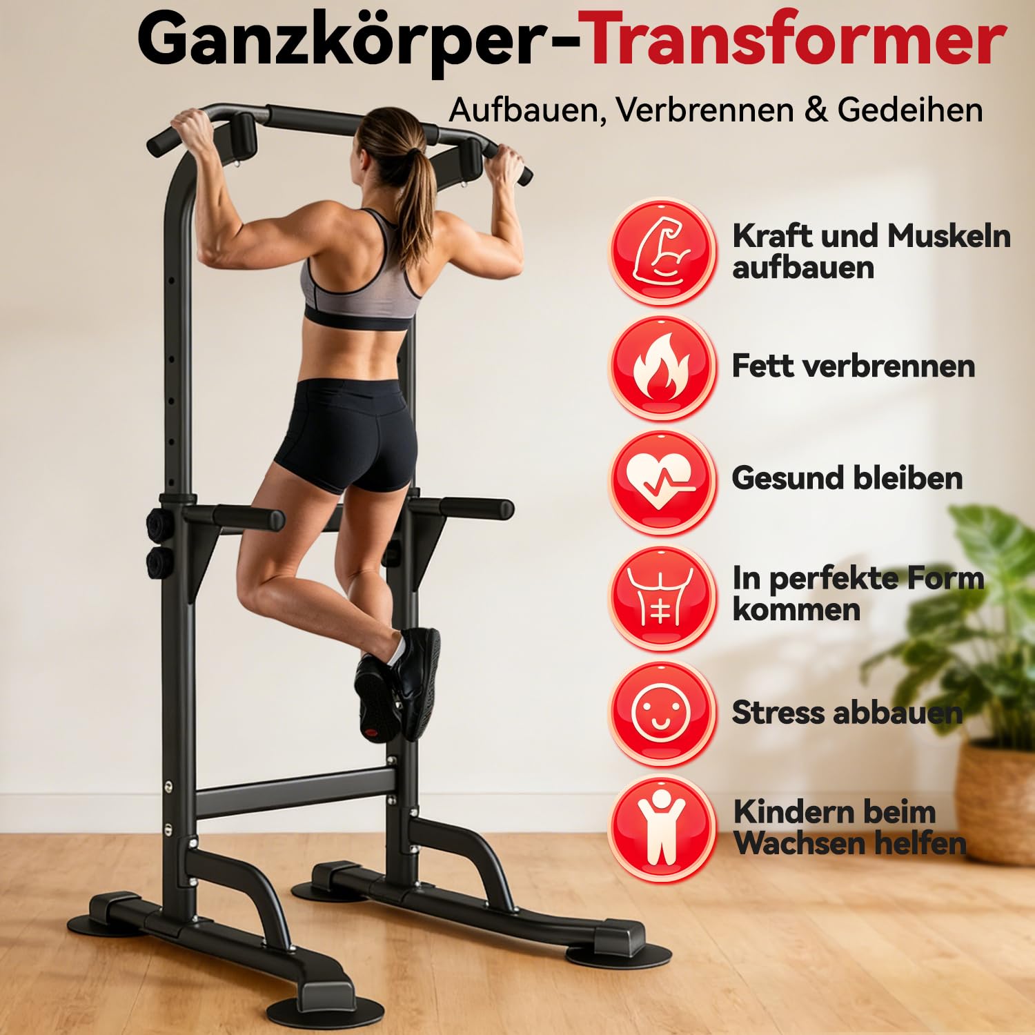 WATBKHE Power Tower Klimmzugstange Freistehend Dip Station Verstellbar