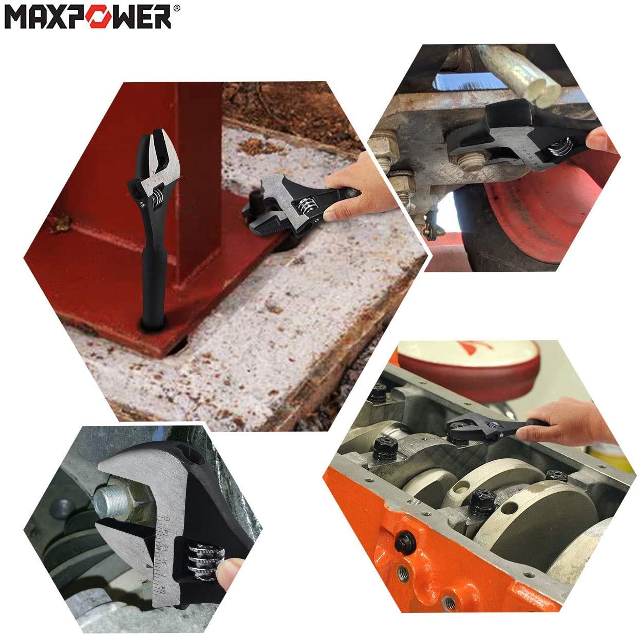 MAXPOWER 2PCs Adjustable Spud Wrench, 12 inch Spud Wrench, 16 inch Reversible Jaw Adjustable