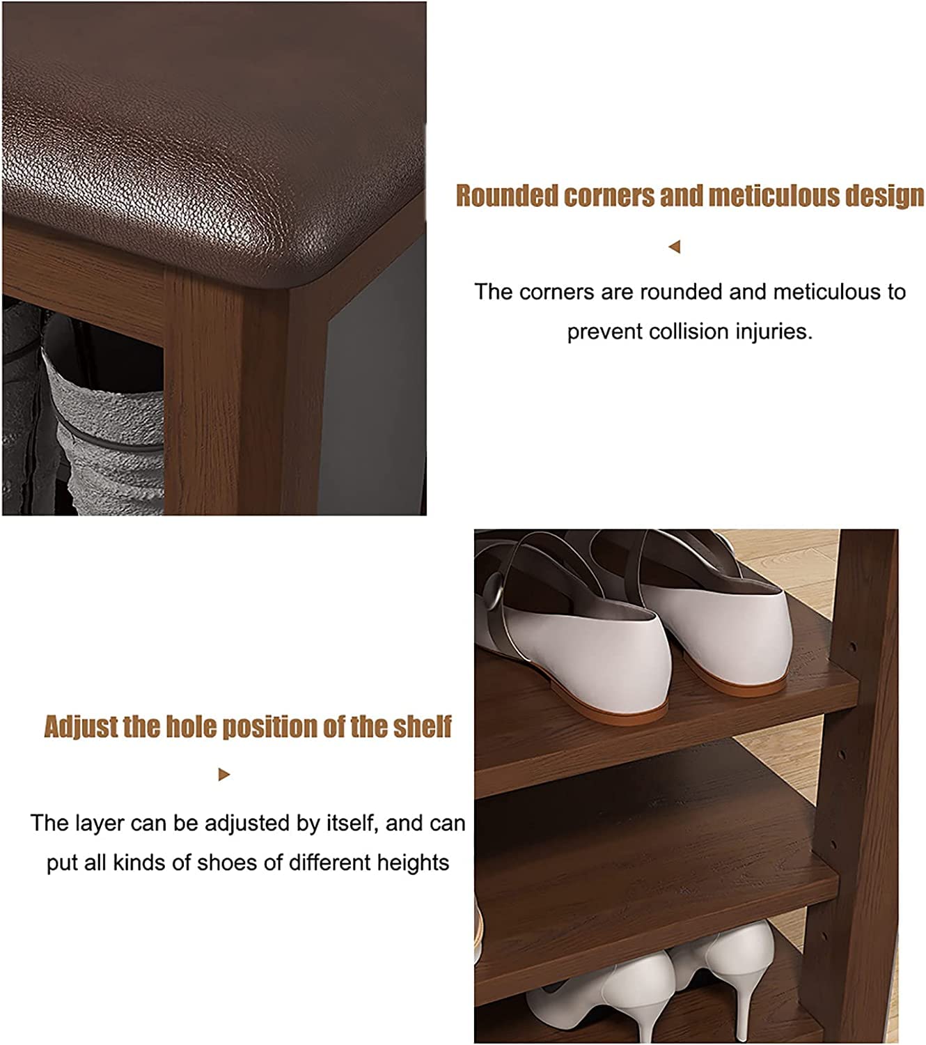 Shoe Bench, 3-Tier Shoe Rack For Entryway, Storage Organizer With Foam Padded Seat Faux Leather Metal Frame For Living Room Hallway - View #5