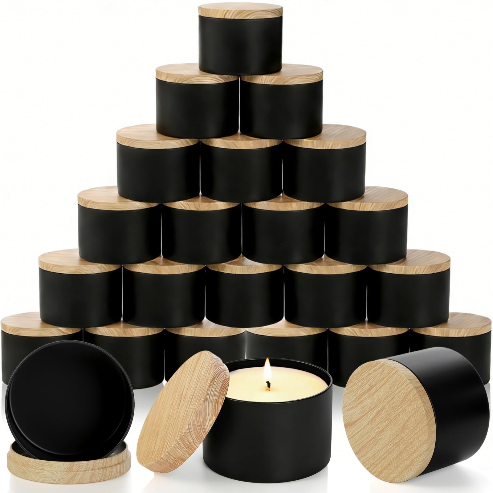 Tarros de vela negro mate Pumtus de 8 oz con tapas: elegancia y acabado sofisticado
