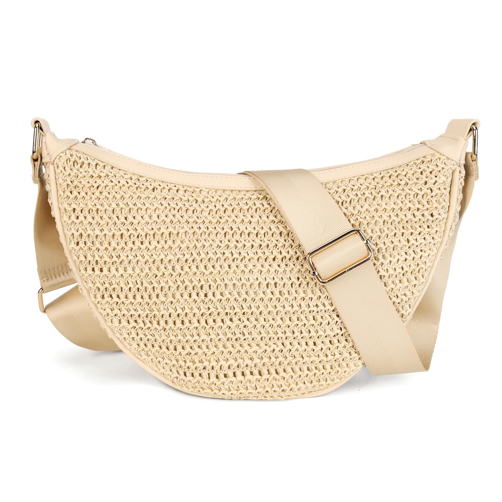 Gladdon Sac à bandoulière en paille pour femme en demi-lune - Sac à bandoulière tressé bohème - Sac à bandoulière léger - Sac de plage