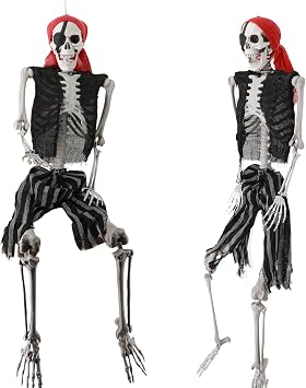 leasote 2 Pack 5.4ft Halloween Life Size Skeleton Pirate Skeleton Decoration, Movable Skeleton with Movable Joints, Giant Skeleton, Halloween Decoration, Outdoor, Indoor, Halloween Decoration