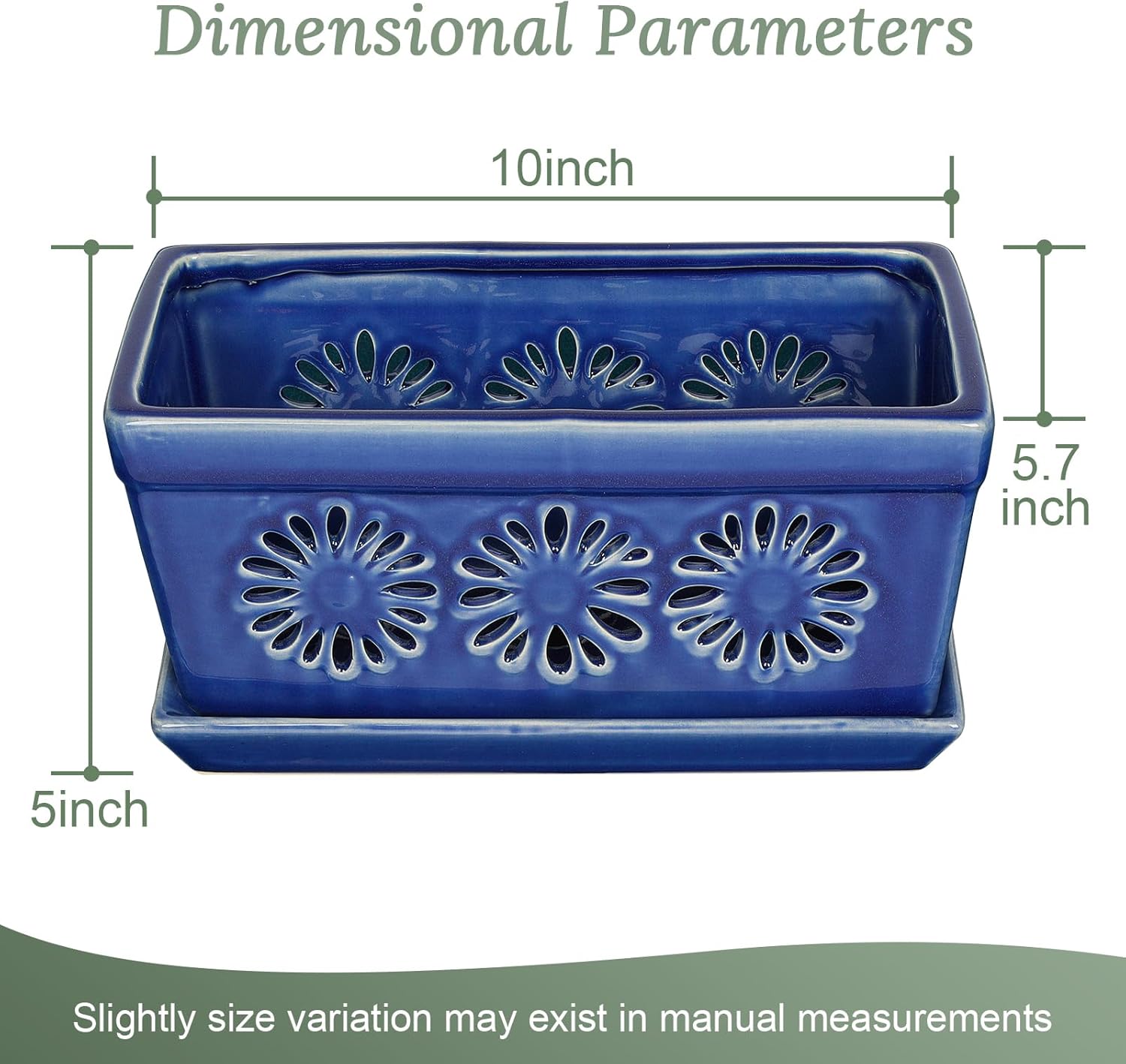 EFISPSS 10 Inch Orchid Pot, Ceramic Orchid Pots with Holes, Indoor Flower pots with Drainage and Saucer, Plant Pots Enhance Good Ventilation - Blue