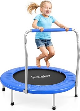 SereneLife 36 Foldable Mini Trampoline for Kids - Compact Fitness Rebounder with Foam Handle - Safe, Stable Exercise Trampoline with 330lbs Max Load for Indoor/Outdoor Active Play & Exercise