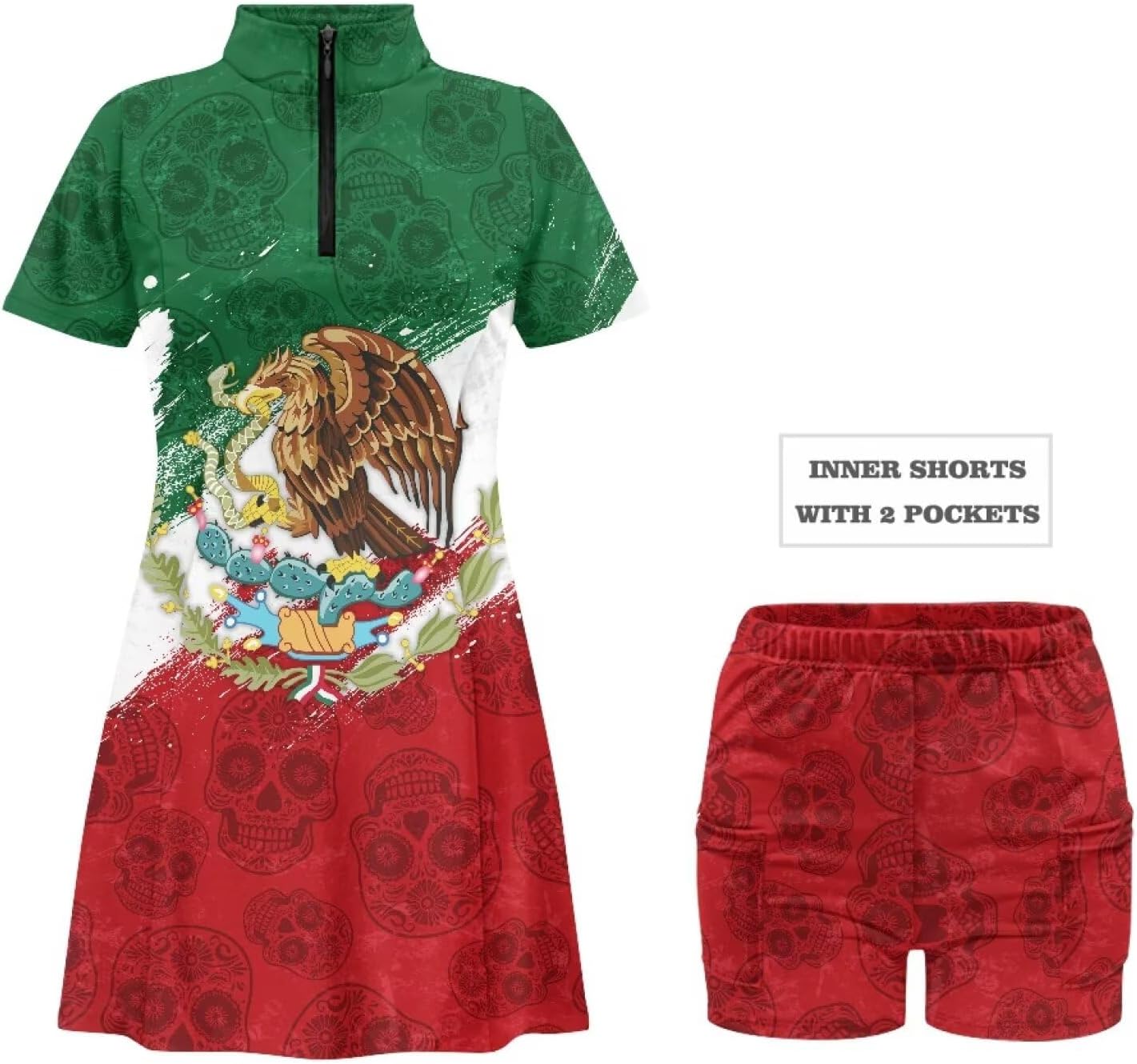 Women's Tennis Dress Short Sleeve 2025 Golf Dress with Built in Shorts Half Zip Workout Athletic Dress