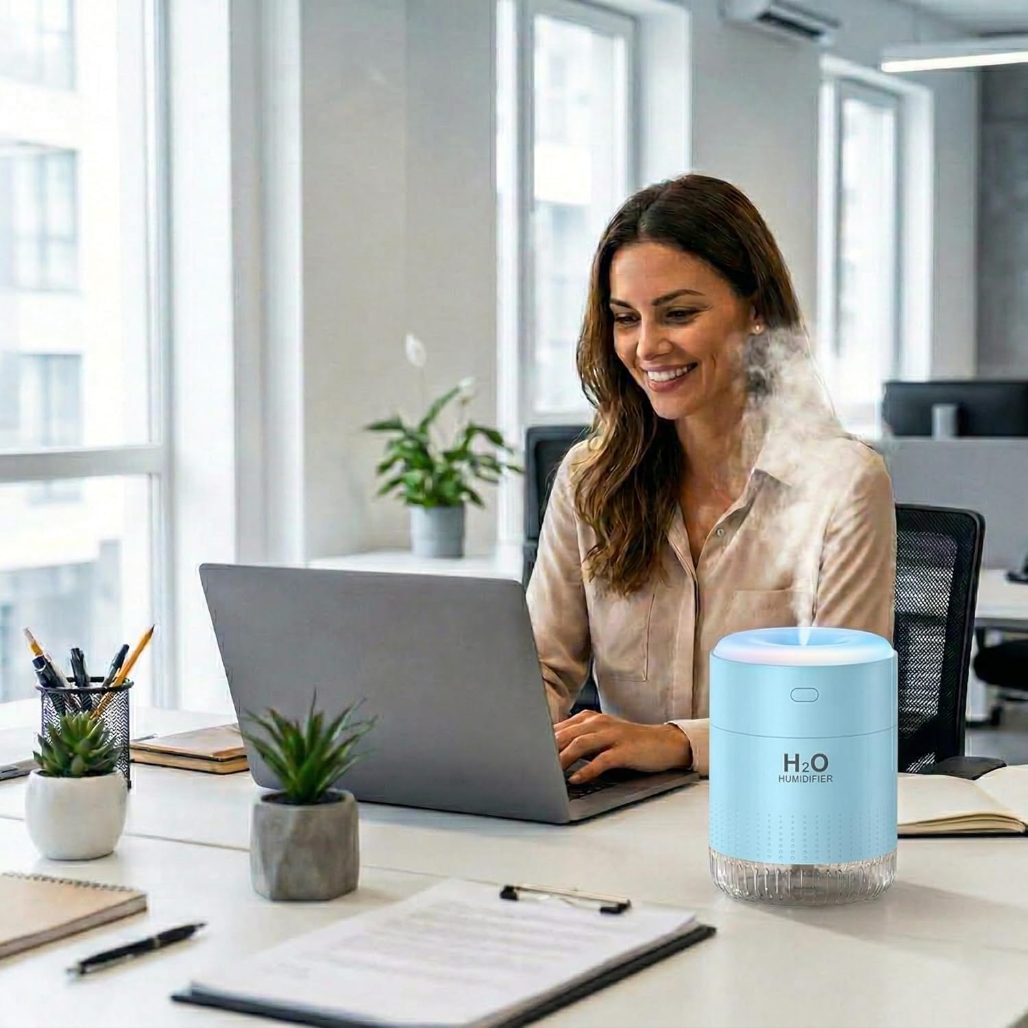 Colorful Mini Humidifier, USB Rechargeable Humidifier, small humidifier, 4 Modes Super Quiet, Humidifiers For Bedroom,Suitable For Travel Office Family Baby Bedroom-Blue