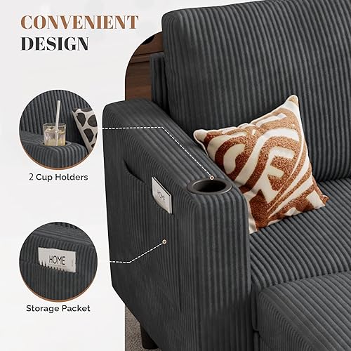 Miniatura 7 de Sofá modular tapizado y sofás, sofá de 3 asientos en forma de L de 78 pulgadas para sala de estar, apartamento, salón, dormitorio, fundas lavables