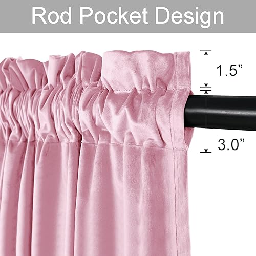 Miniatura 3 de JIUZHEN Cortinas de terciopelo rosa de 108 pulgadas para sala de estar, cortinas opacas extralargas para dormitorio, bolsillo para barra, protección