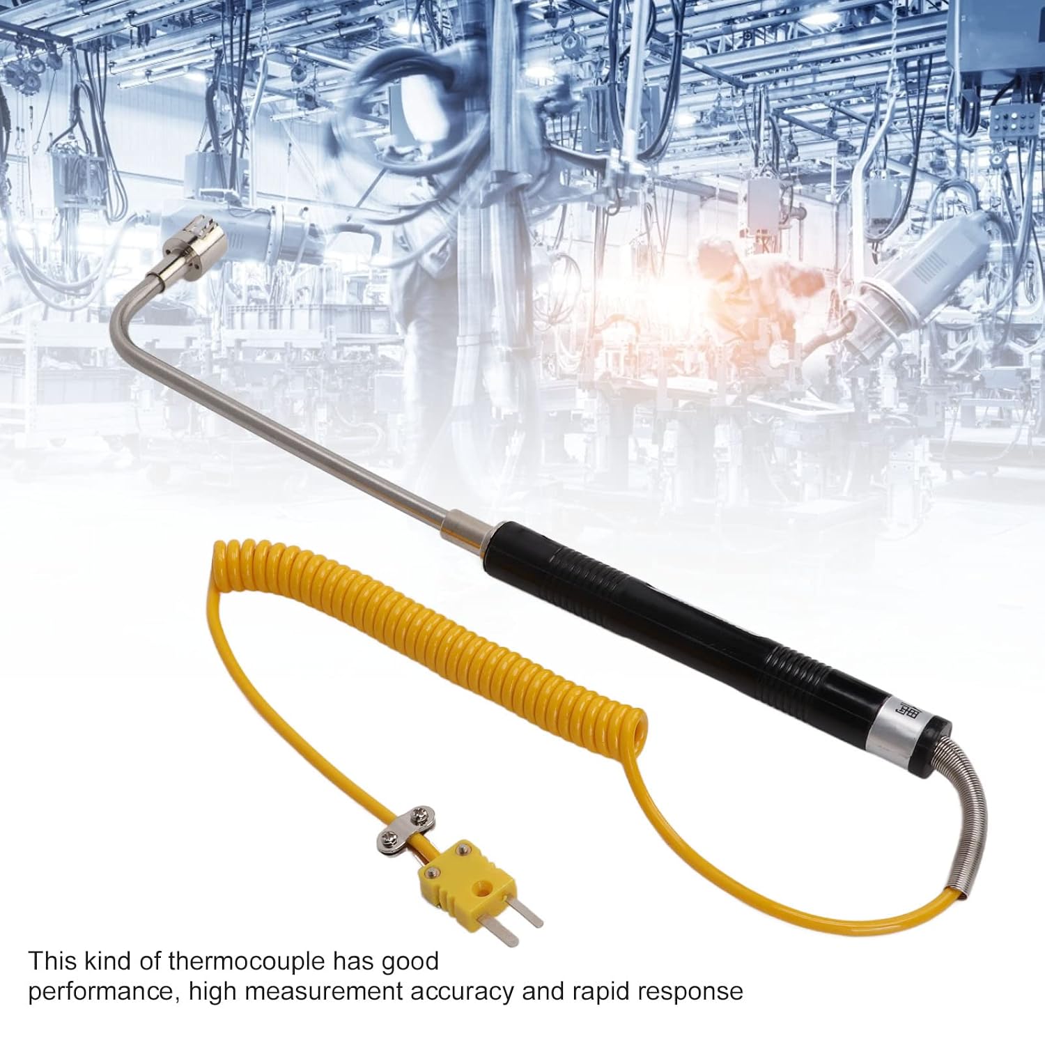 K Type Thermocouple, Temperature Probe Thermocouple Heat Steel Thermocouple Sensor with Insulated Handle (Curved Shank Surface thermocouple)