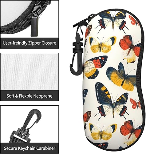 Miniatura 3 de Glasses Case - Colorful Butterflies 1 Print Sunglasses Case Soft Slim Lightweight Neoprene Zipper Glasses Organizer For Women Men