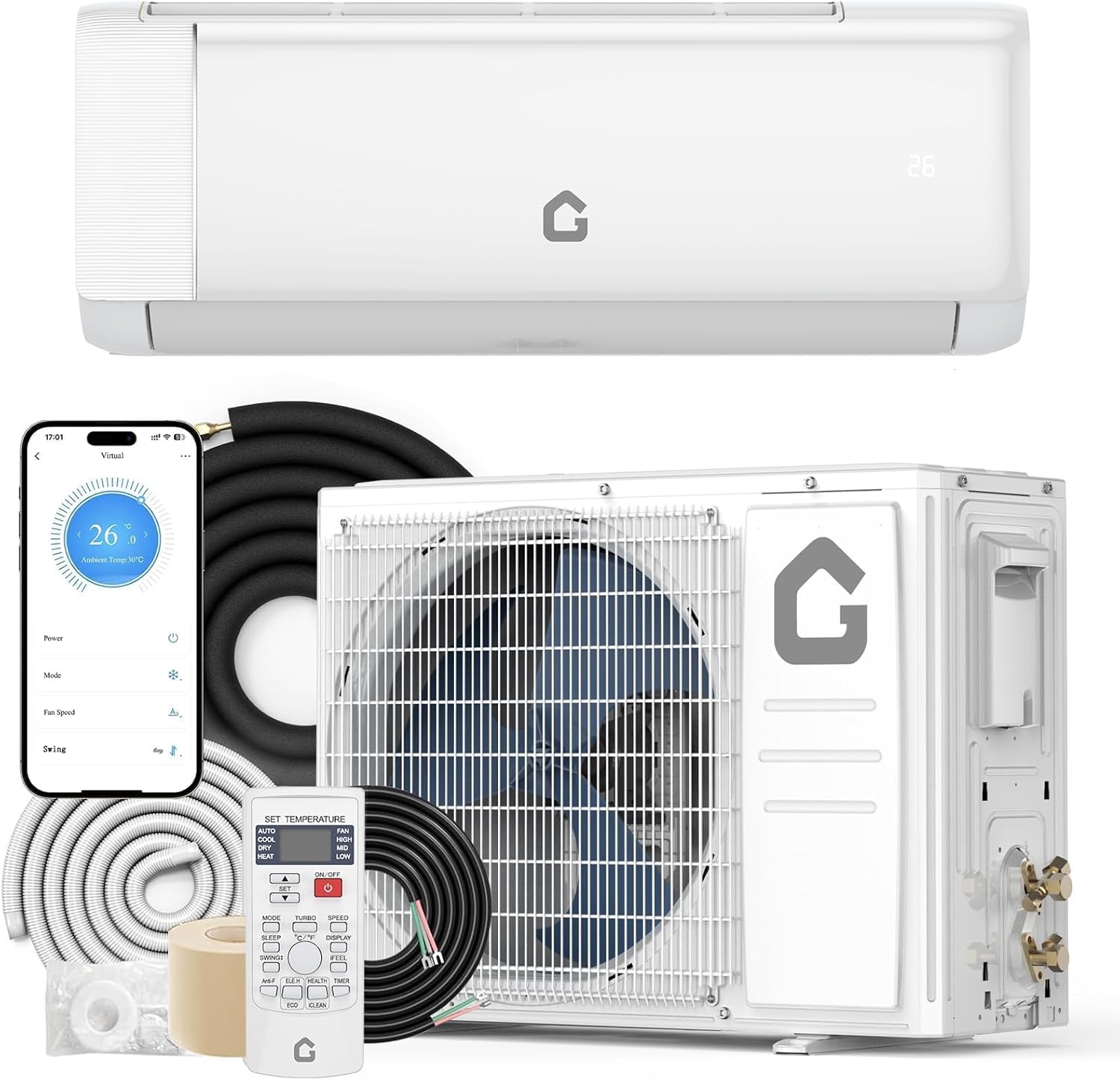 Garvee 24,000 BTU Mini Split Air Conditioner and Heat Pump, Cools & Heats Up to 1,500 Sq.ft., 230V Inverter AC with WiFi, Alexa Control, DIY Installation Kit, Ultra-Quiet, Energy Efficient, 21 SEER2