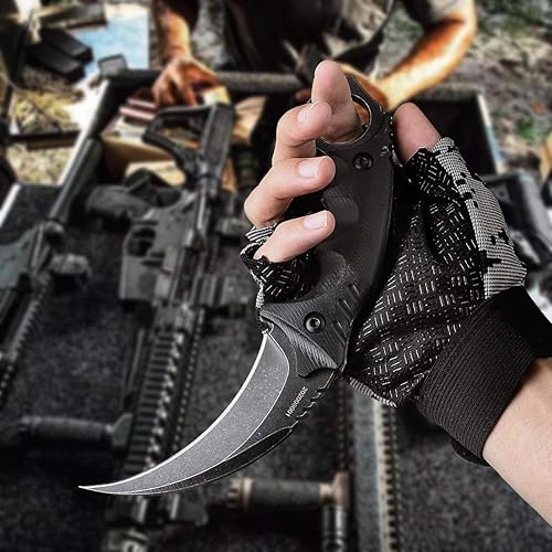 Miniatura 5 de JXE JXO Cuchillo táctico EDC con vaina, cuchillo duradero de acero 420HC Karambit de hoja fija para uso al aire libre, cuchillo de supervivencia con