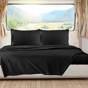 Nestl Black Short Queen Sheets for RV, Hotel Luxury RV Queen Sheets Set, 6 Piece Fitted Bed Sheet Set and Pillowcases, Super Soft, Wrinkle-Free, and Breathable Camper Bedding