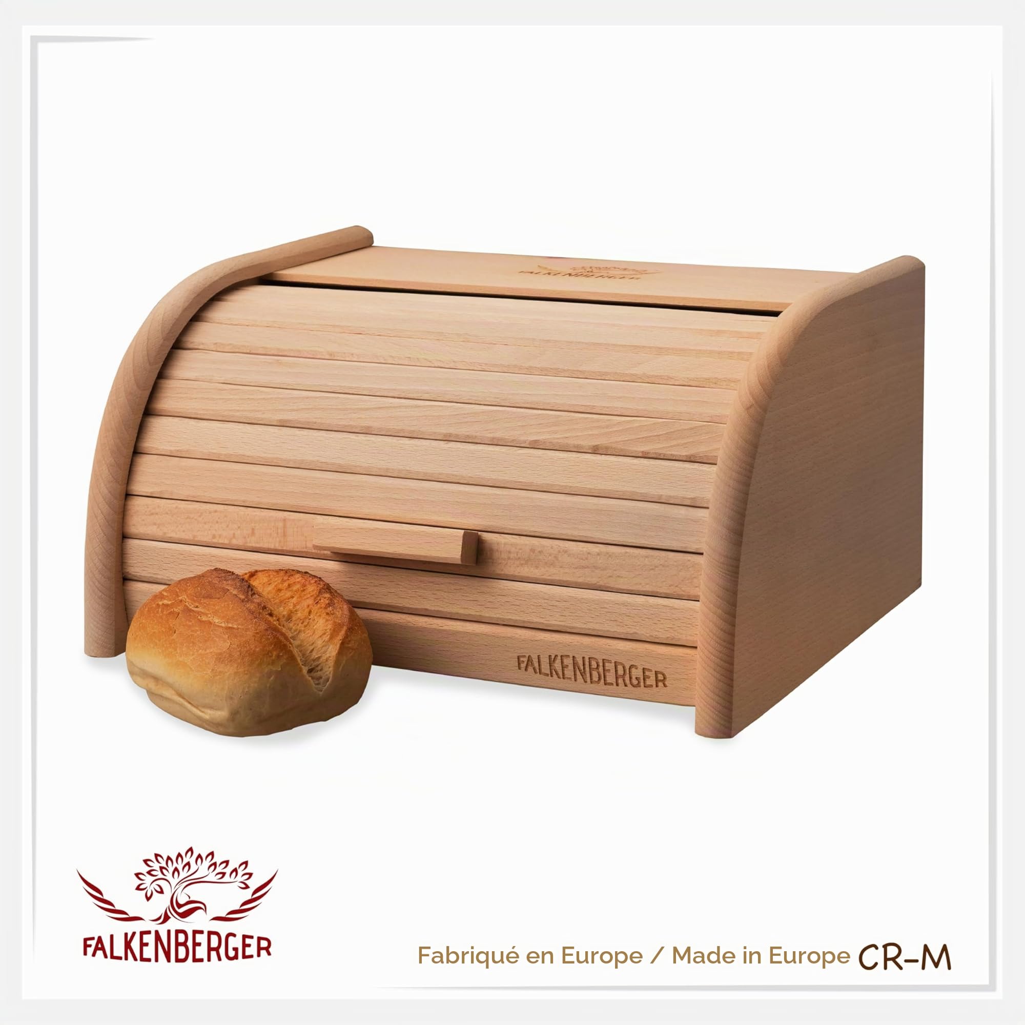 Boîte à pain en bois de hêtre Env. 32 x 25 x 16 cm M Boîte à pain à rouleau Boîte à pain traditionnelle avec couvercle roulant Fait main
