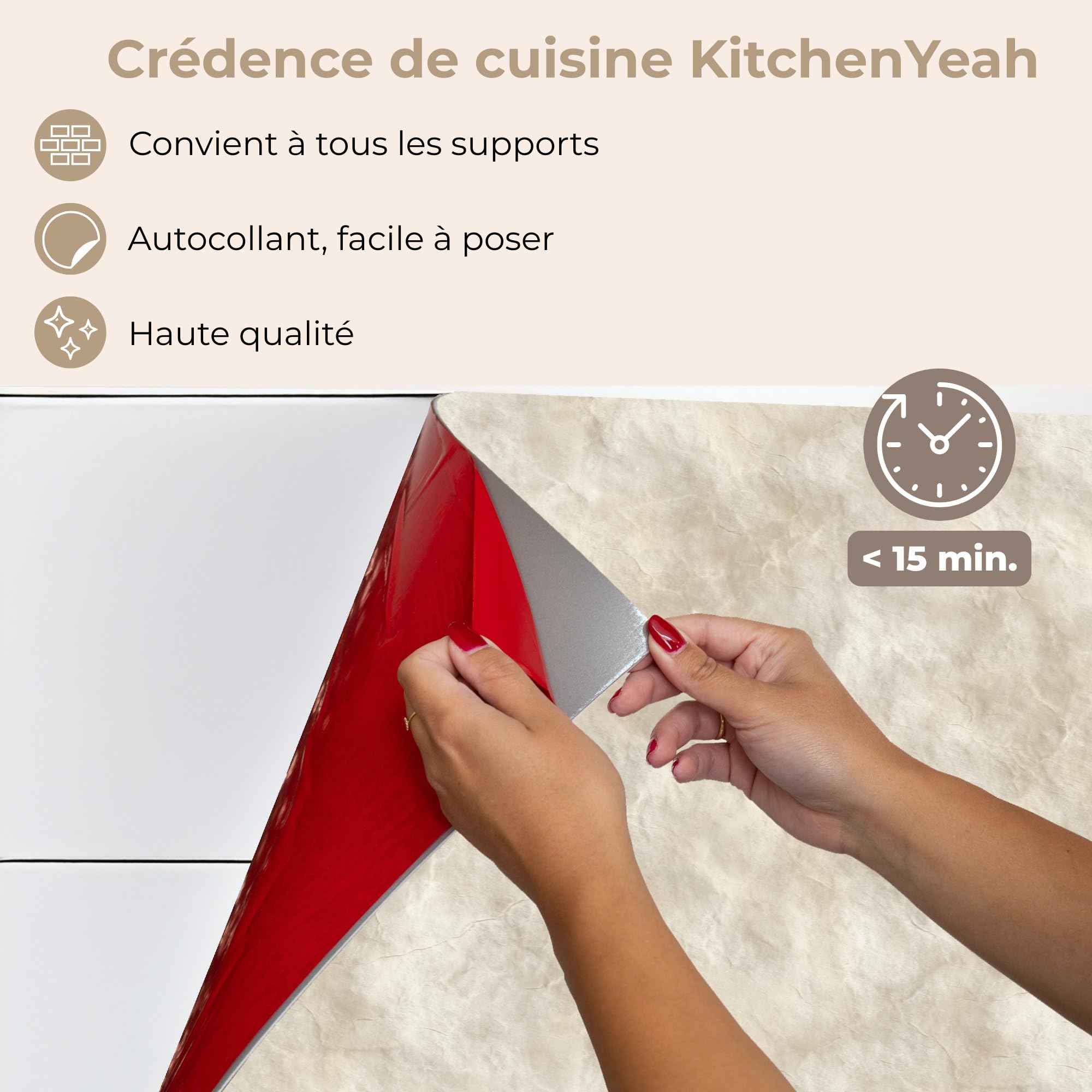 KitchenYeah© Credence Cuisine Adhesive 60x200 cm Protege Mur Revetement Mural Adhesif Parement Interieur À Coller Plaque Plastique Rigide Beige - Structure en relief - Pierre naturelle