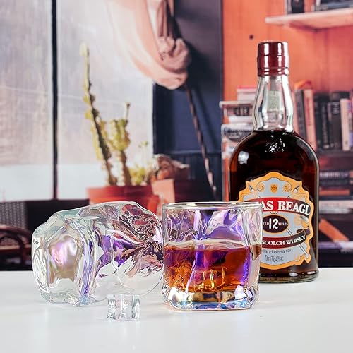 Miniatura 2 de StarLuckINT Juego de 4 vasos de whisky de estilo nórdico, vasos de bourbon de 10 onzas, juego de 4 vasos de whisky irregulares para hombres, proceso