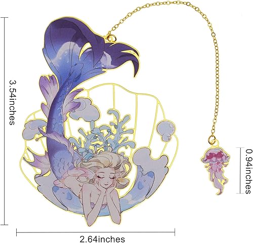 Miniatura 6 de Lindos marcadores de metal de sirena, regalos de Navidad, rellenos de calcetines, marcadores de libros de anime para mujeres y niñas, amantes de los