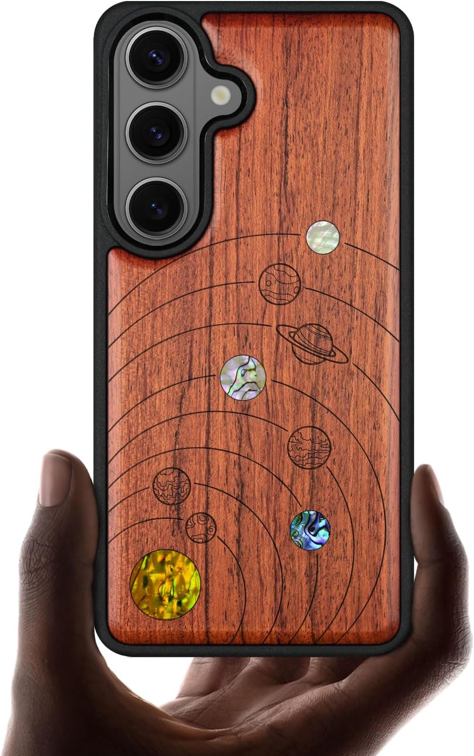 Carveit Magnetic Wooden Case for Samsung Galaxy S26 Case, Wood Artisan Engraved & Handmade Shell Inlaid, Compatible with MagSafe Wireless Chargers (Japanese Oni Mask) Rosy
