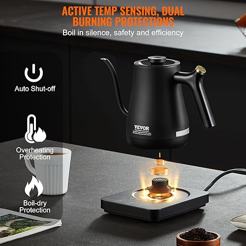 Miniatura 5 de VEVOR Hervidor eléctrico de cuello de cisne de 1 litro, control de temperatura, hervidor de café con 5 ajustes preestablecidos, caldera de té de