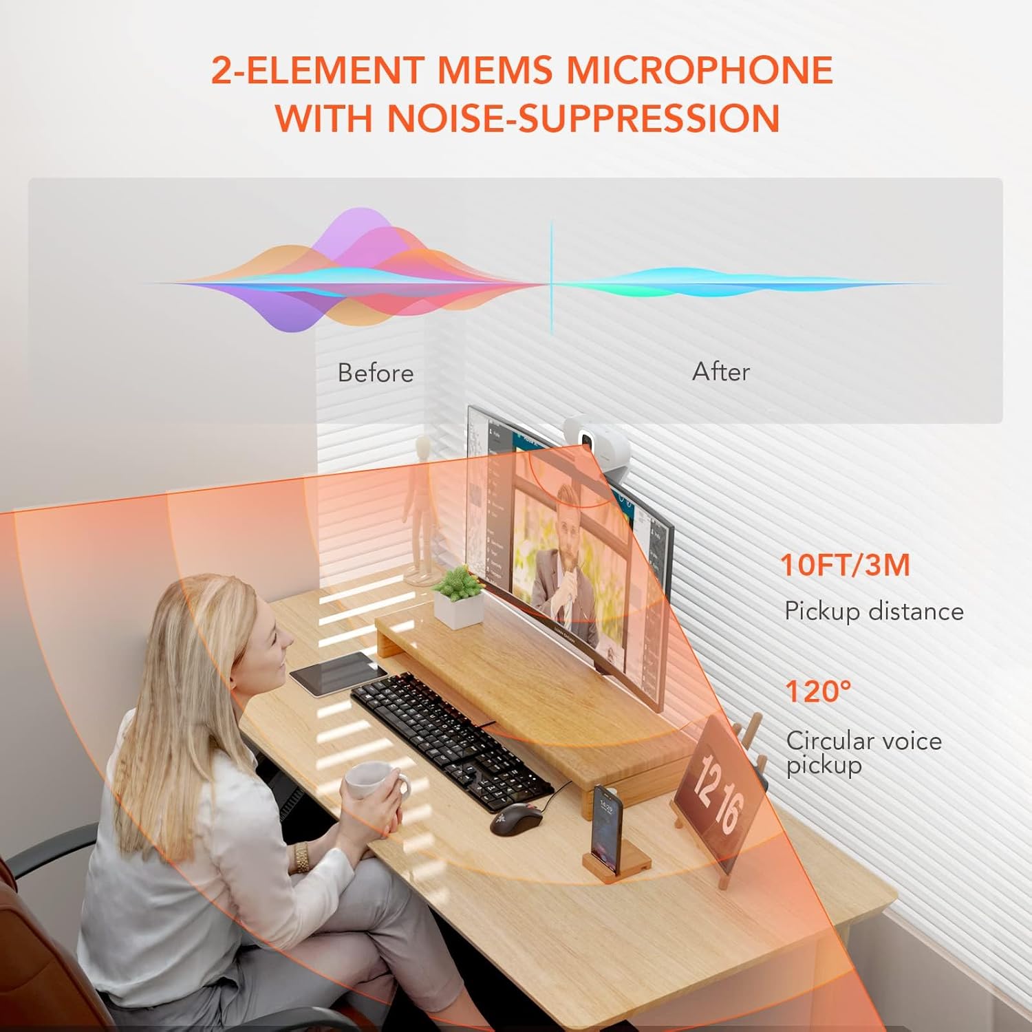 Nuroum V15AFL 2K Webcam with Ring Light for Streaming, Autofocus Webcam for PC w/Noise Cancelling Dual Mics, 1080P 60fps, 75° FOV&Lightweight, USB Web Camera Plug&Play for Zoom/Teams/OBS/Xsplit, white