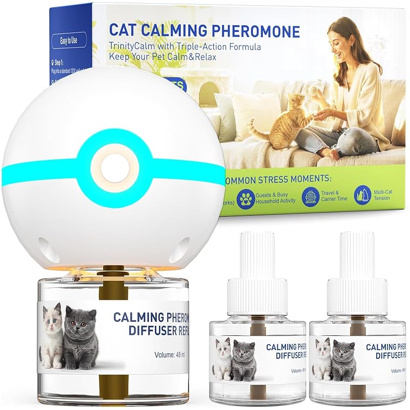 Difusor ambiental para gatos SHIORI TrinityCalm com feromônios e L-teanina, kit com 1 difusor e 2 refis