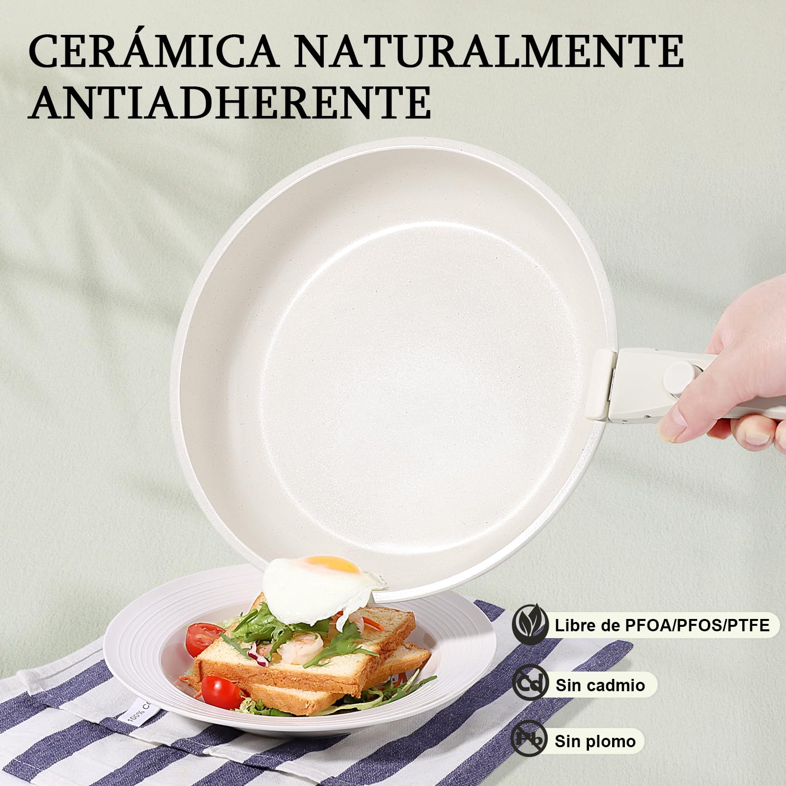 GiPP Juego de Ollas y Sartenes Cerámicas Antiadherente - Juego de Cocina con Mangos Desmontables, No Tóxico, Apto para Inducción, Horno y Lavavajillas(Blanco 3PCS)