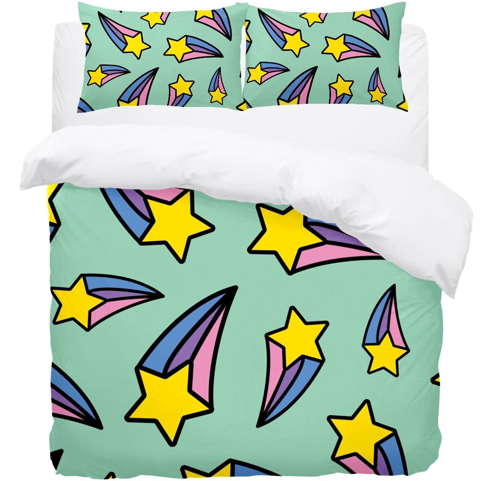 Housse de couette étoiles filantes vert arc-en-ciel pour des nuits apaisantes et réparatrices