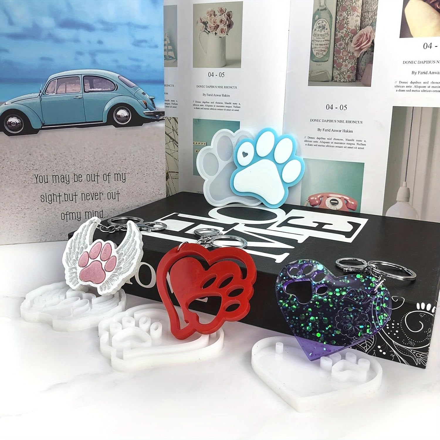 Pet Paw Keychain Resin Molds, 4-Piece Set with Heart and Angel Wing Designs, Silicone Molds for DIY Keychains, Epoxy Resin Silicone Molds