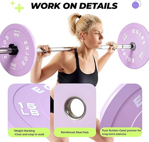 Miniatura 4 de Egles Placas olímpicas de peso olímpico rosa vibrantemorado, placas de barra de goma, placa estándar de goma virgen de 2 pulgadas, 10, 15, 25, 35,