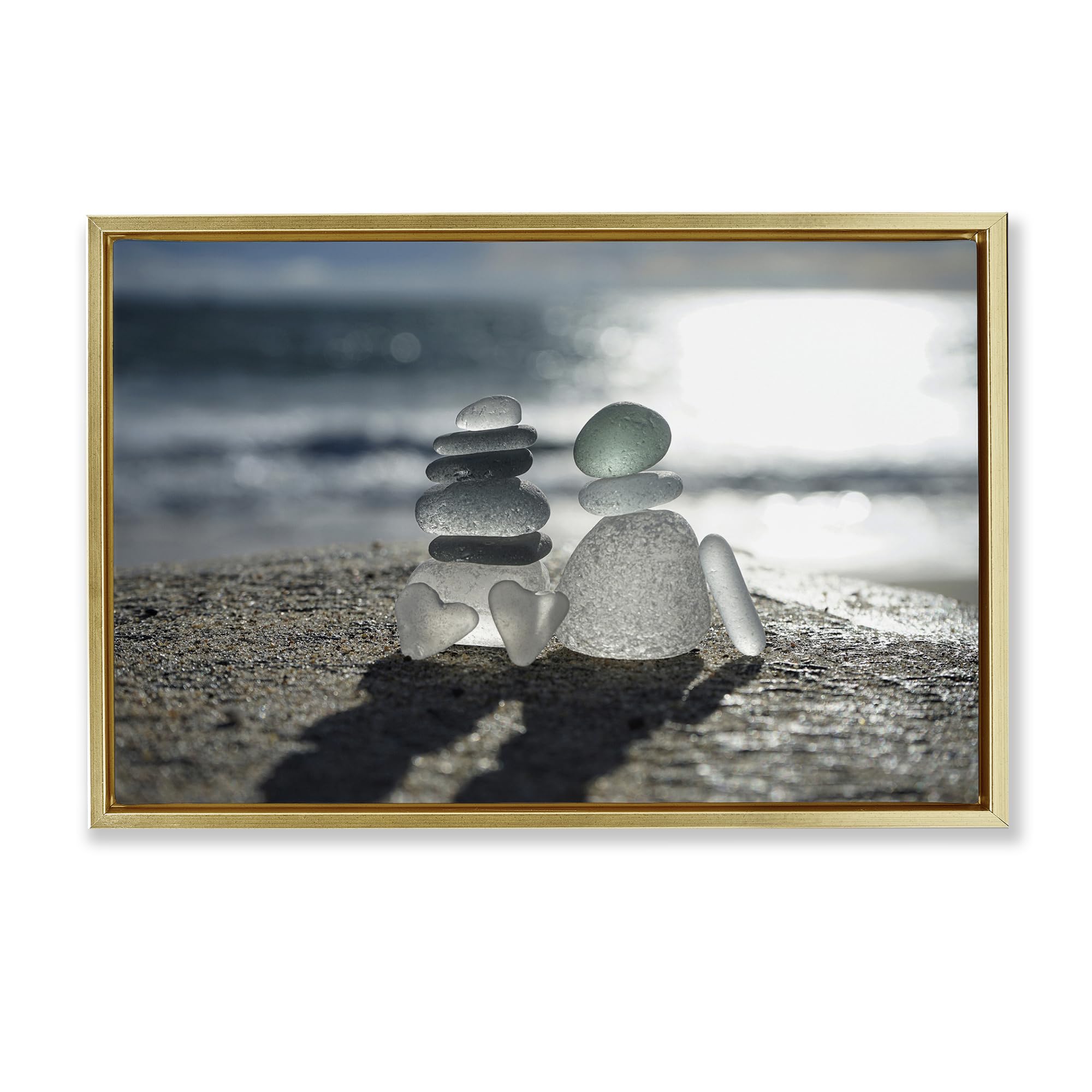 'Zen Sea Glass Hearts'| Floating Frame Canvas Art