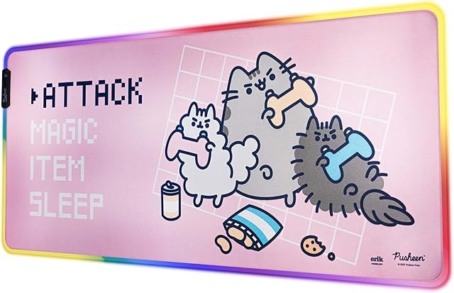 Erik Official Pusheen XXL RGB Gaming Mouse Mat | LED Mouse Mat | 900x400x4 mm Non-Slip Rubber Base Mouse Pad RGB, RGB Gaming Mouse Pad, Keyboard Mouse Mat | Pusheen Gifts | Kawaii Gaming