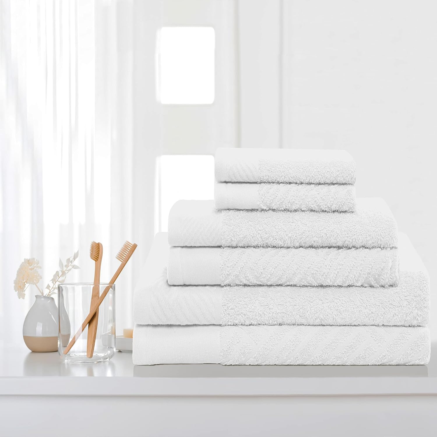 BLUENILEMILLS BNM Luxurious Hotel Quality Egyptian Cotton Towels, 6-Piece Basket Weave-Jacquard Solid Towels, Highly Breathable, 2 Ultra-Soft Bath Towels, 2-Comfy Face Towels & 2-Lush Hand Towels