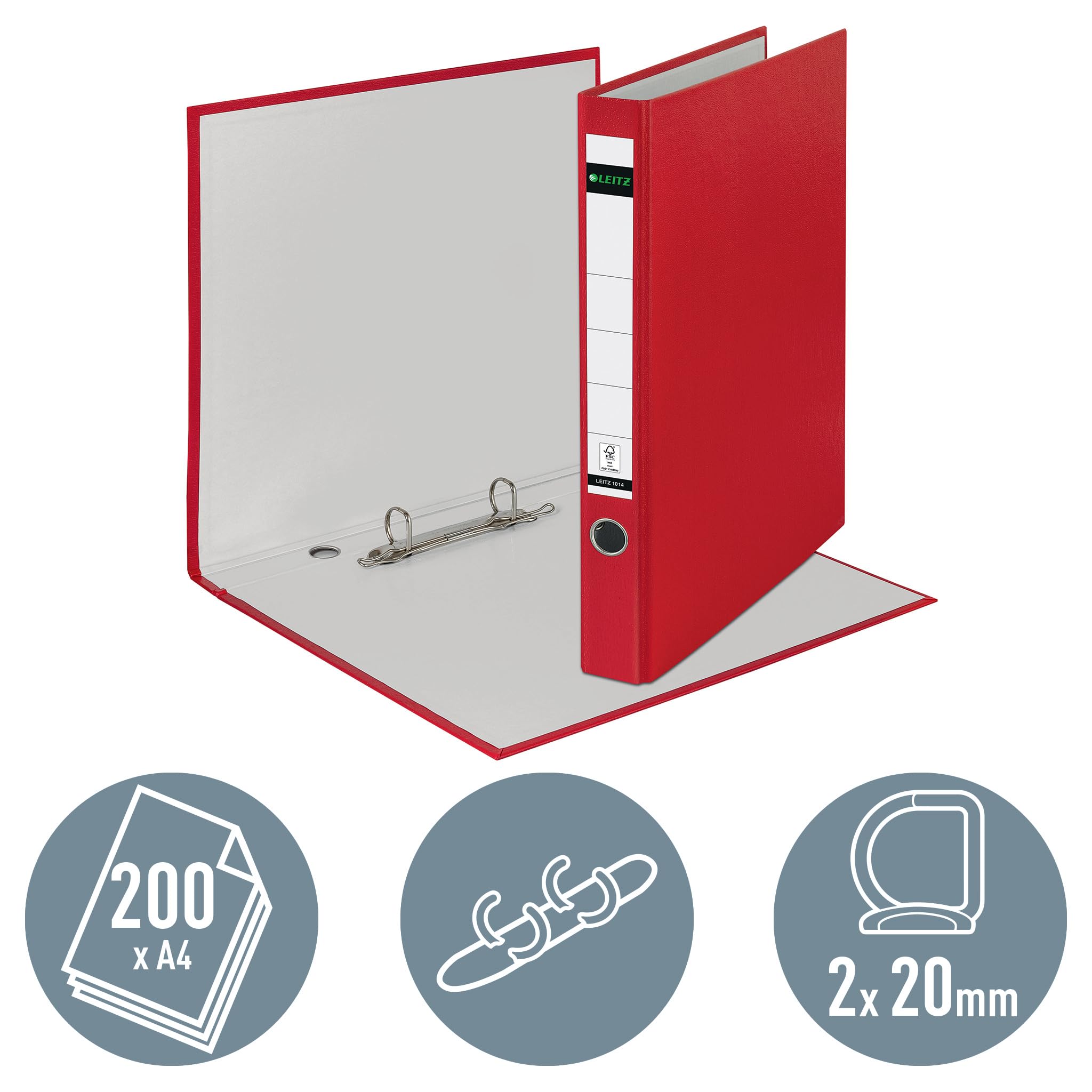 Leitz 10140025 Segregator A4, polipropylen, 2 pierścienie, 35 mm, czerwony
