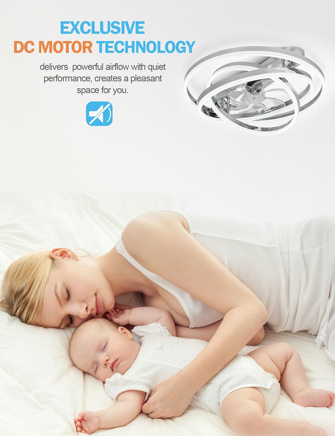 Dawn Whisper 24" Modern Ceiling Fans with Lights Flush Mount Low Profile Ceiling Fans with Remote for Bedroom Kitchen Reversible DC Motor 3 Color Dimmable LED 6 Speeds Silver