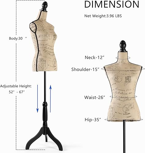 Miniatura 4 de Encomle Vestido forma de maniquí femenino Torso, cuerpo de maniquí ajustable en altura con soporte para costura, exhibición, marrón