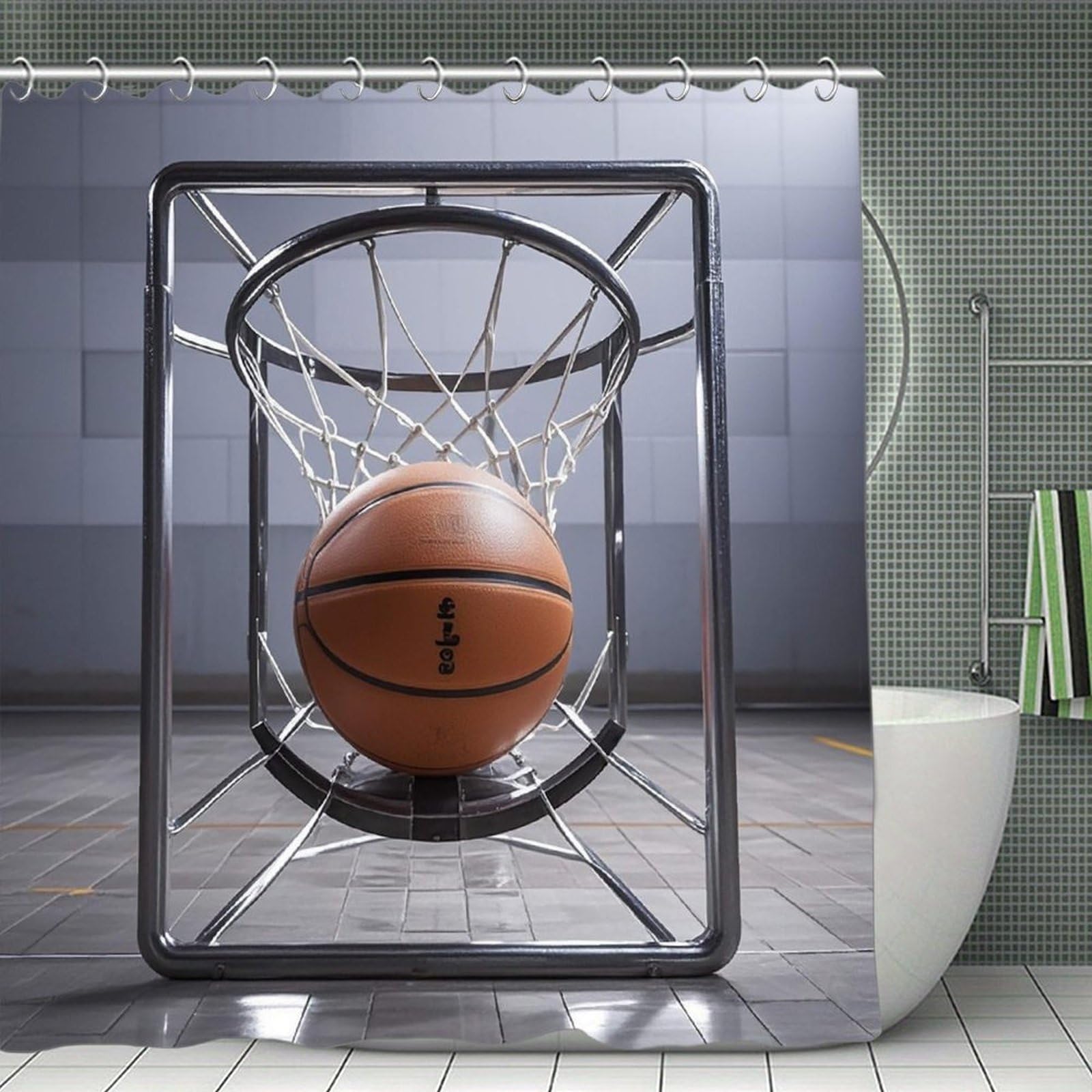 VstaDank Basketball Shower Curtain Light-Weight Blackout Bathroom Curtain Washable Shower Liner 71x71 Inch Bath Curtain with Metal Holes Bathtub Bath Room