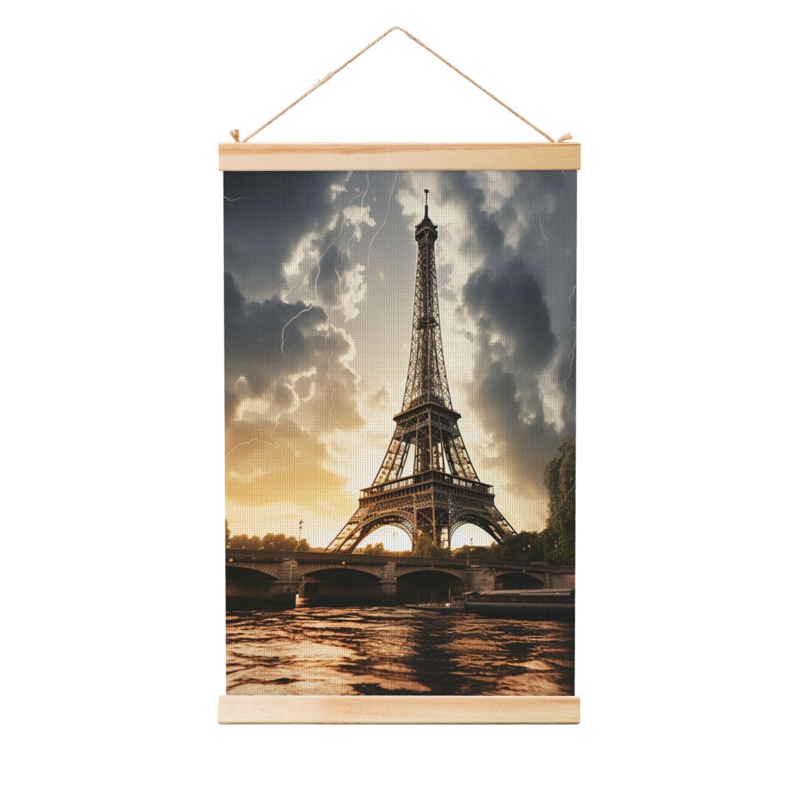Eiffel Tower Posters Wooden Shaft Hanging Poster Canvas Prints Scroll Wall Art Painting Vintage Wall Banner Modern Artwork Decor for Home Decor Ready to Hang 20"x30"
