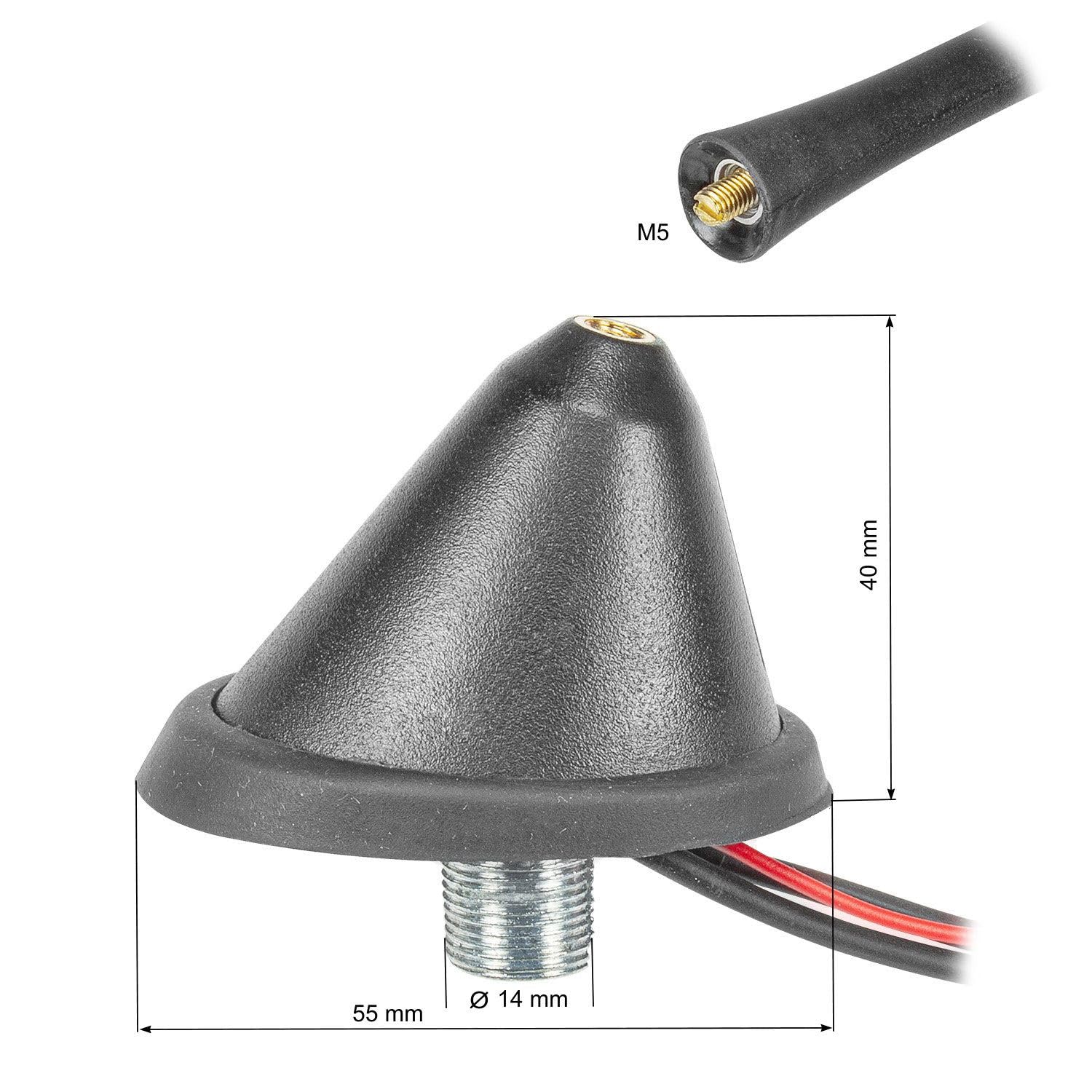 tomzz Audio 1000-069 Antenne Dab pour Voiture, antenne de Toit combinée Dab+ FM AM avec amplificateur SMB DIN, Angle de 72 degrés, câble de 7,5 m, pour Break, Camping-Car et Caravane